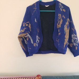 Blue and Gold Knitted Sweater Cardigan - Size Smal